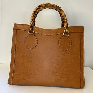 Vintage Gucci Diana Bamboo tote handbag tan leather
